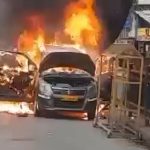 Mumbai Fire: Car Gutted in Blaze Near Shiv Sena Bhavan in Dadar, No Casualties Reported (Watch Video)
